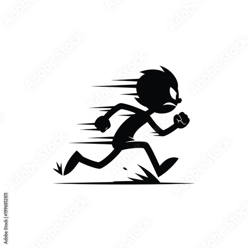 Black silhouette of a cartoon character running.