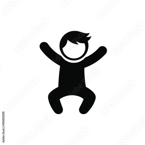 Black Silhouette of Happy Child Jumping.