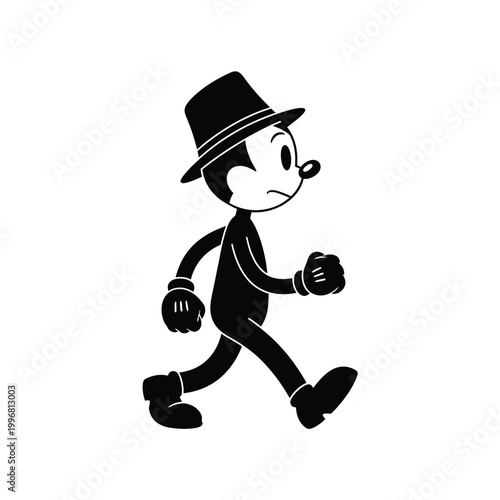 Cartoon character in a hat walking.