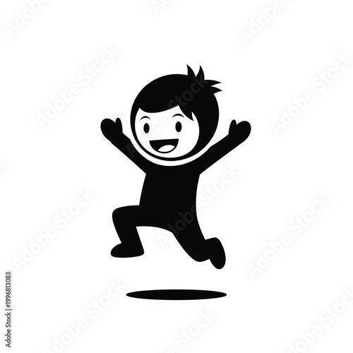 Happy little boy jumping up high.