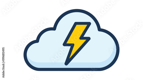 Serverless Function Vector Icon: A Modern Flat Illustration of a Lightning Bolt Inside a Cloud on a White Background, Representing Cloud Computing, Speed, and Scalable Technology Solutions.
