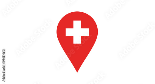 Red location pin with white cross symbol.