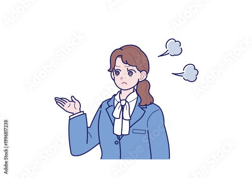 怒っているスーツ姿の若い女性のイラスト