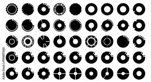 Gear icons, mechanical symbols, gearwheel logos, industrial emblems, 40 black and white vector icons