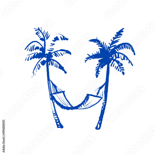 Italy Mediterranean coastal vacation illustration with palms. Hand drawn sketch beach poster. Dolce vita summer vibe. Vintage summer crayon vector banner