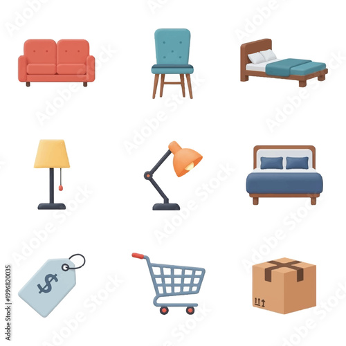 Furniture and household items on display.