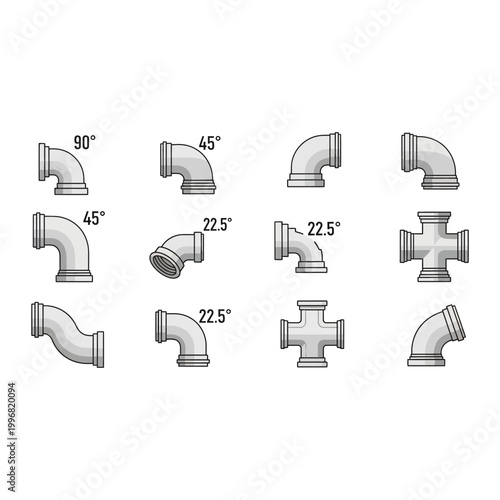 Collection of grey pvc pipe fittings and connector components