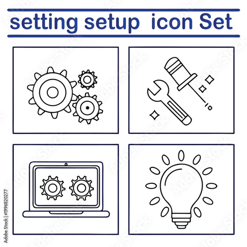 Setting up and configuring icons with gears, Tools, And light bulb