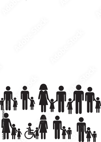 Family silhouettes diverse groups representing generations and inclusion