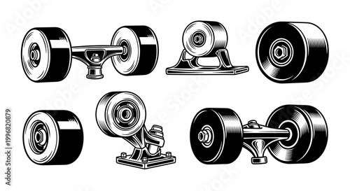 Skateboard Parts Collection Vintage Style Illustration.