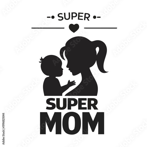 Super Mom Minimalist Vector Illustration – Mother and Child Silhouette