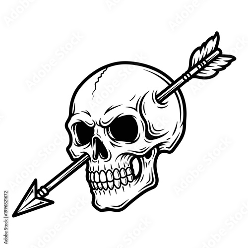 Skull pierced by an arrow illustration.