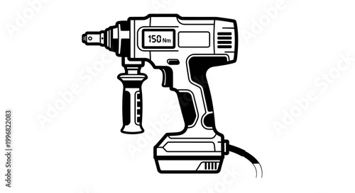 Black and white illustration of a power tool on a white background