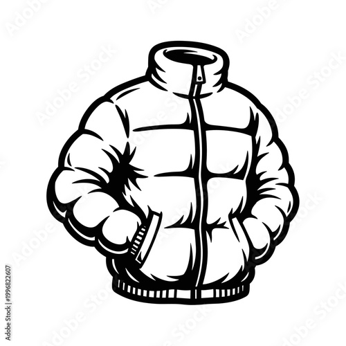 Puffy Winter Jacket Illustration with Zipper and Pockets.