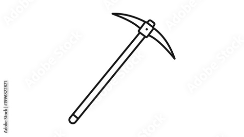 Minimalist Black Line Vector Icon of a Pickaxe Tool on White Background. This hand-traced illustration features an editable stroke for adjustable line weight, perfect for mining and construction.