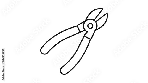 Minimalist Wire Cutter Vector Icon with Editable Stroke; Professional Diagonal Pliers Illustration for Hardware, Electrical Work, and DIY Projects, Scalable Outline Design on White Background.