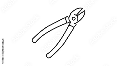 Minimalist Wire Cutter Vector Icon with Editable Stroke, Diagonal Cutting Pliers Line Illustration for Electrical Work, DIY, and Industrial Design, Scalable Black Outline on White Background.