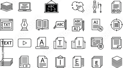 Text editing typography document tools line icons vector set writing formatting outline symbols collection
