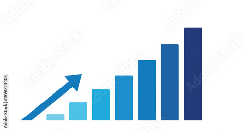 Business growth chart, blue gradient bars, increasing statistics, vector infographic