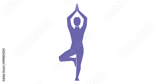 Yoga, meditation, tree pose, balance, wellness, vector icon, purple silhouette, fitness