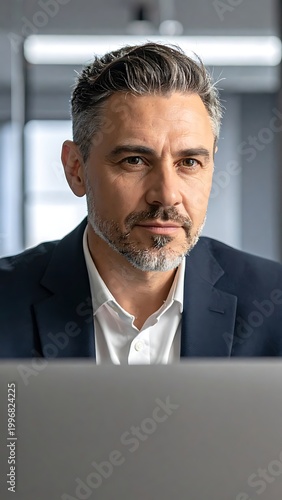 Businessman working on computer screen.