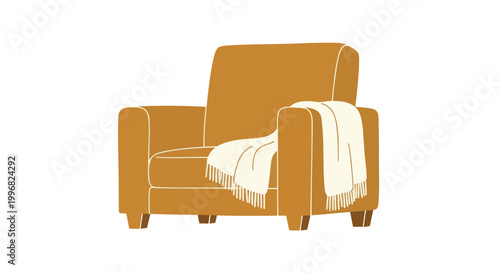 Brown armchair, cozy furniture, home decor, interior design, vector illustration