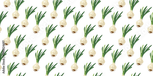 seamless sprouted onion pattern vector illustration white background