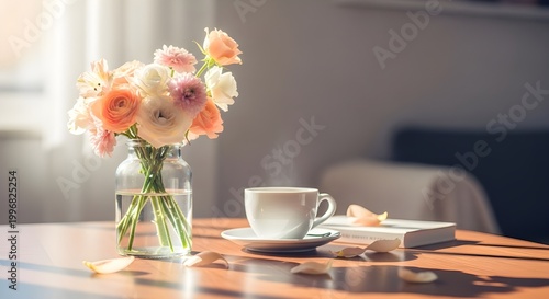 Coffee Cup with Flowers Aesthetic Minimal Lifestyle Morning Scene
