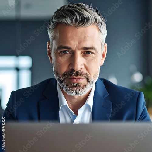 Businessman working on computer screen.