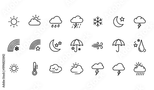 Schilderij op canvas Weather forecast outline icons set editable stroke minimal line symbols for UI a