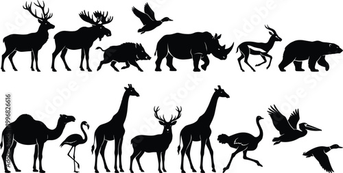 Photography Wildlife animal silhouettes including deer moose rhino giraffe camel birds and s
