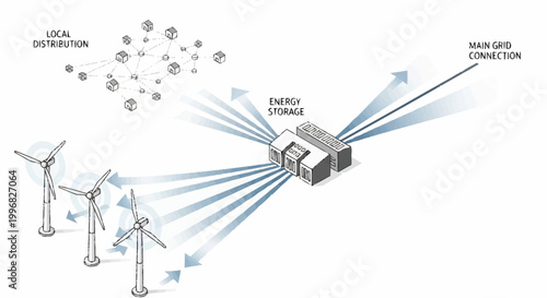 Wind turbines generating power for local distribution and grid connection.