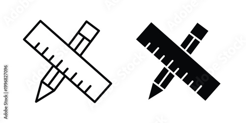 Pencil and ruler icon design project. Editable clipart and line icons