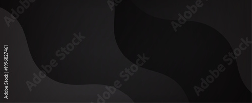 Dark Black Abstract Background with Smooth Curved Wave Layers, Premium Luxury Minimal Design