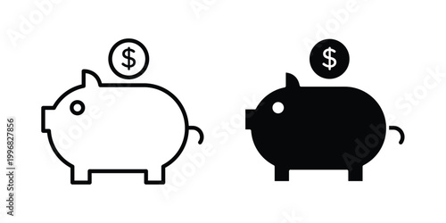 Piggy bank icon design project. Editable clipart and line icons