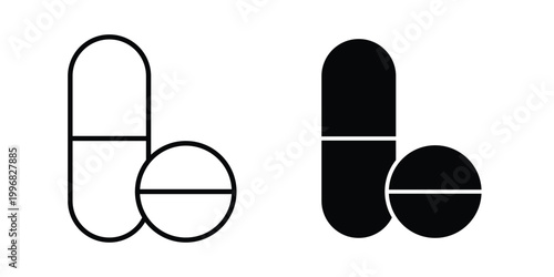 Pills and Tablets icon design project. Editable clipart and line icons