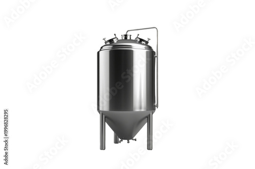Stainless steel conical fermentation tank on transparent background