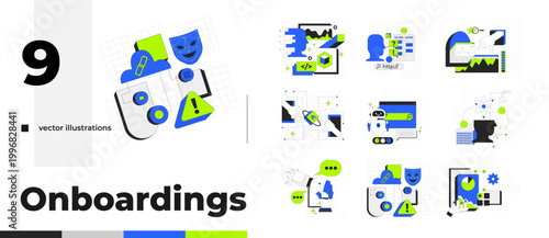Digital onboarding workflow and UI cartoon flat illustrations bundle. Data security. Analytics dashboard. Cloud computing. Technology 2D images isolated on white. Collection vector drawings colorful