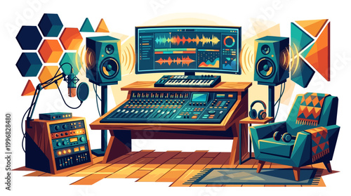 Professional audio mixing studio control panel.