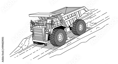 Heavy Duty Mining Truck Illustration on a Slope.