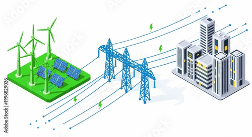 Renewable energy transmission to city.