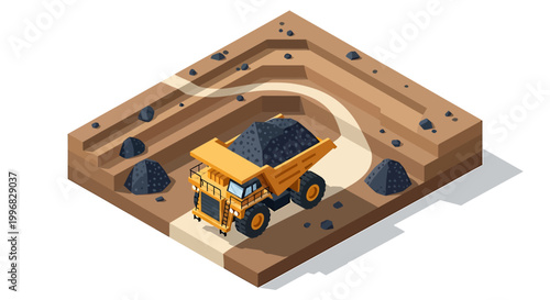 Heavy Duty Mining Truck Transporting Coal in Open Pit Mine.