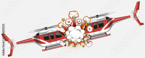 Two helicopters colliding with a comic book explosion effect. This vector is suitable for web, presentations, advertisements, gaming content, action posters, and pop art designs.