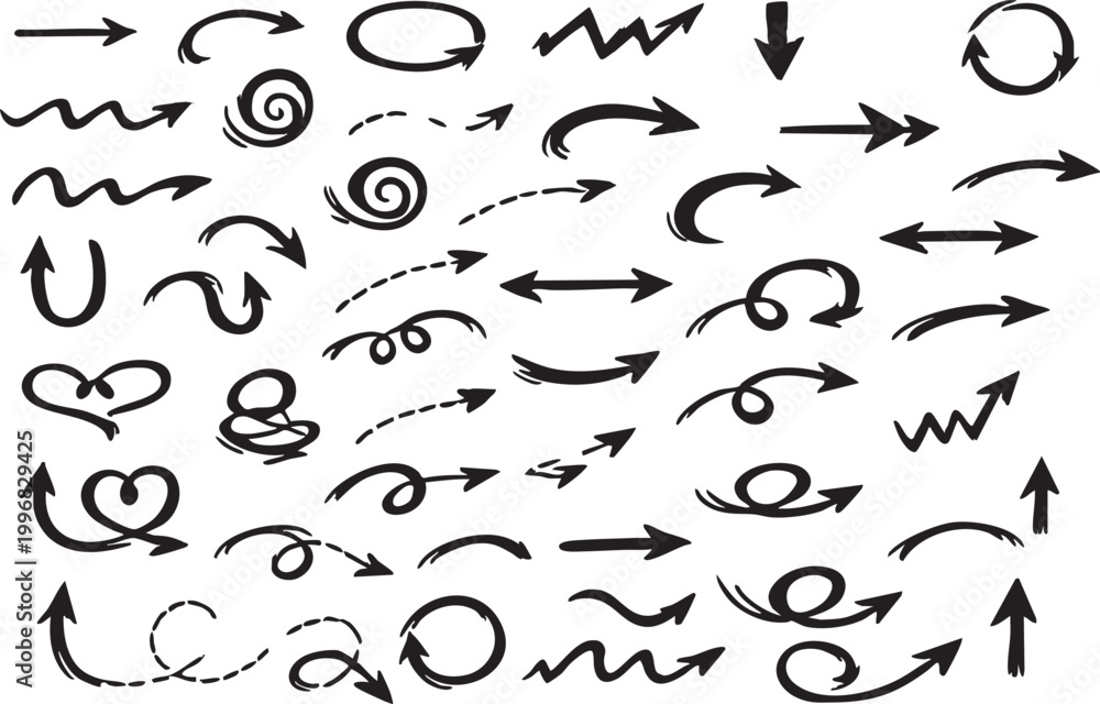 Naklejka premium Doodle Arrows Pack Sketch Style Icons Transparent Background
