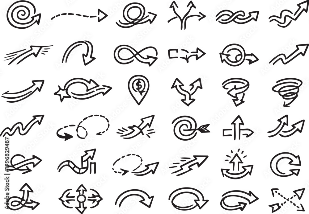 Obraz premium Creative Arrow Doodles Bundle Outline Sketch Transparent Background