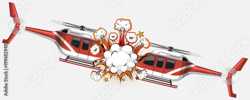 Two helicopters colliding with a comic book explosion effect. This vector is suitable for web, presentations, advertisements, gaming content, action posters, and pop art designs.