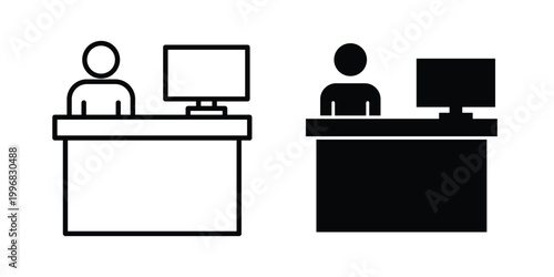 Reception desk icon design project. Editable clipart and line icons