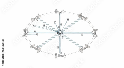 Detailed engineering drawing of mechanical wheel assembly.