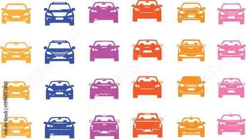 Colorful toy car collection a grid of miniature vehicle illustrations