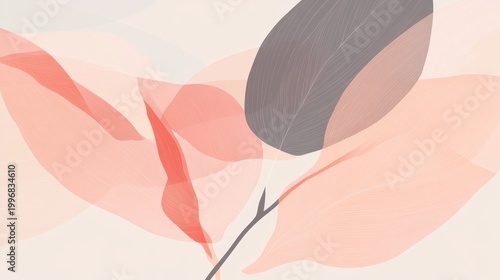 abstract vector composition of pink petals and gentle leaf strokes, inspired by Japanese minimalist botanical aesthetics